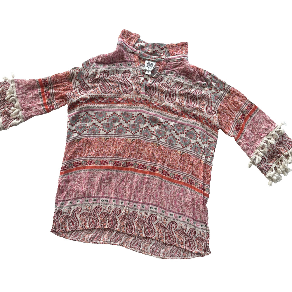 Ivy Jane pink rayon Top with 3/4 sleeves tassels Size Small